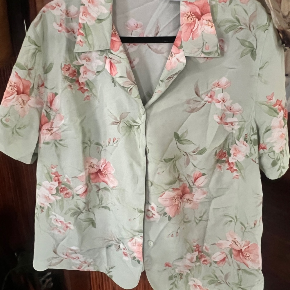 Alfred Dunner Pink and Green Floral Button-Down Shirt (2/$20)